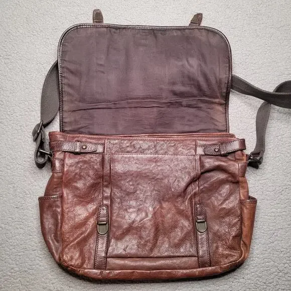 Fossil Messenger Bag Brown Cowhide Leather Crossbody Laptop Satchel Distressed
